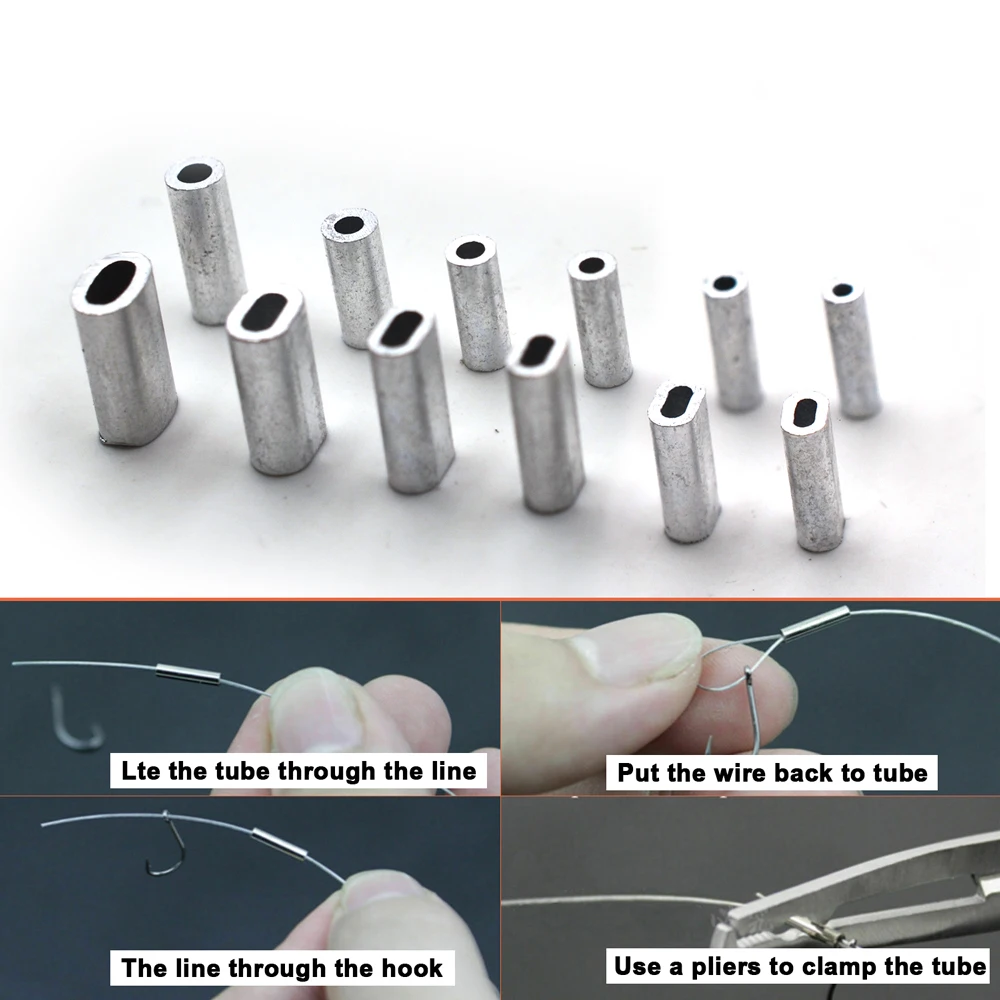 Aluminum Crimping Loop Sleeve 1-2mm Diameter 100Pcs Fishing Line Stop Sleeves Crimp Ferrules Boat Fishing Aluminum Pipe MNFT fishing accessories fishing tackle fishing tools fishing tool cable crimps sleeves