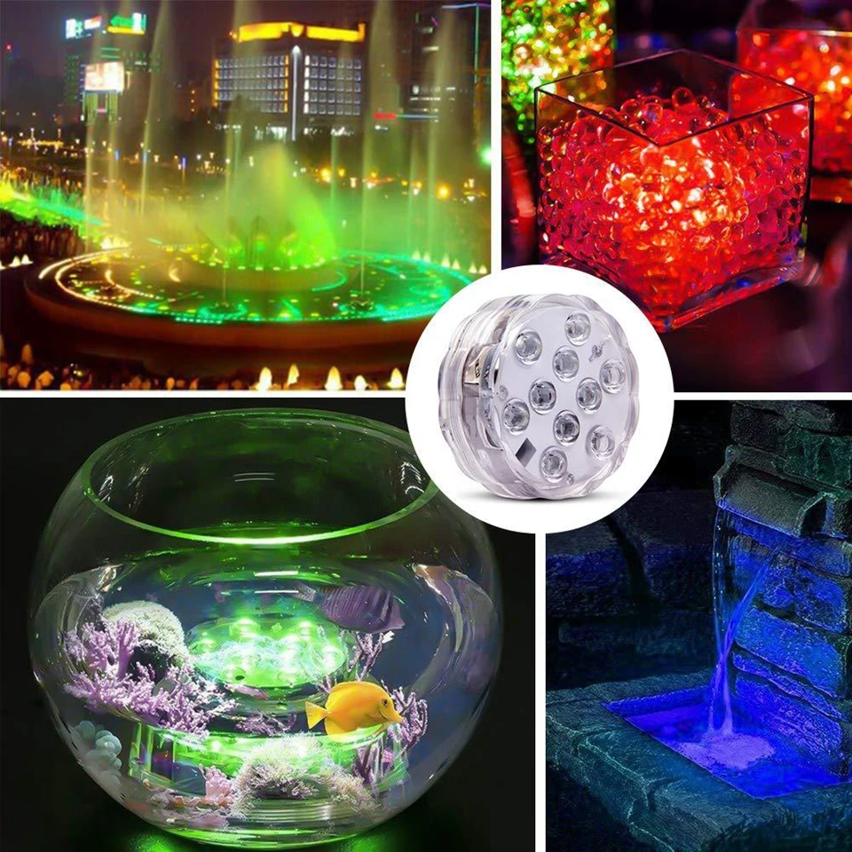 Подводный 10 светодиодный Ночной светильник с батареей 16 цветов RGB Рождественский светильник для бассейна водонепроницаемый Декор атмосфера+ 24key ИК пульт дистанционного управления
