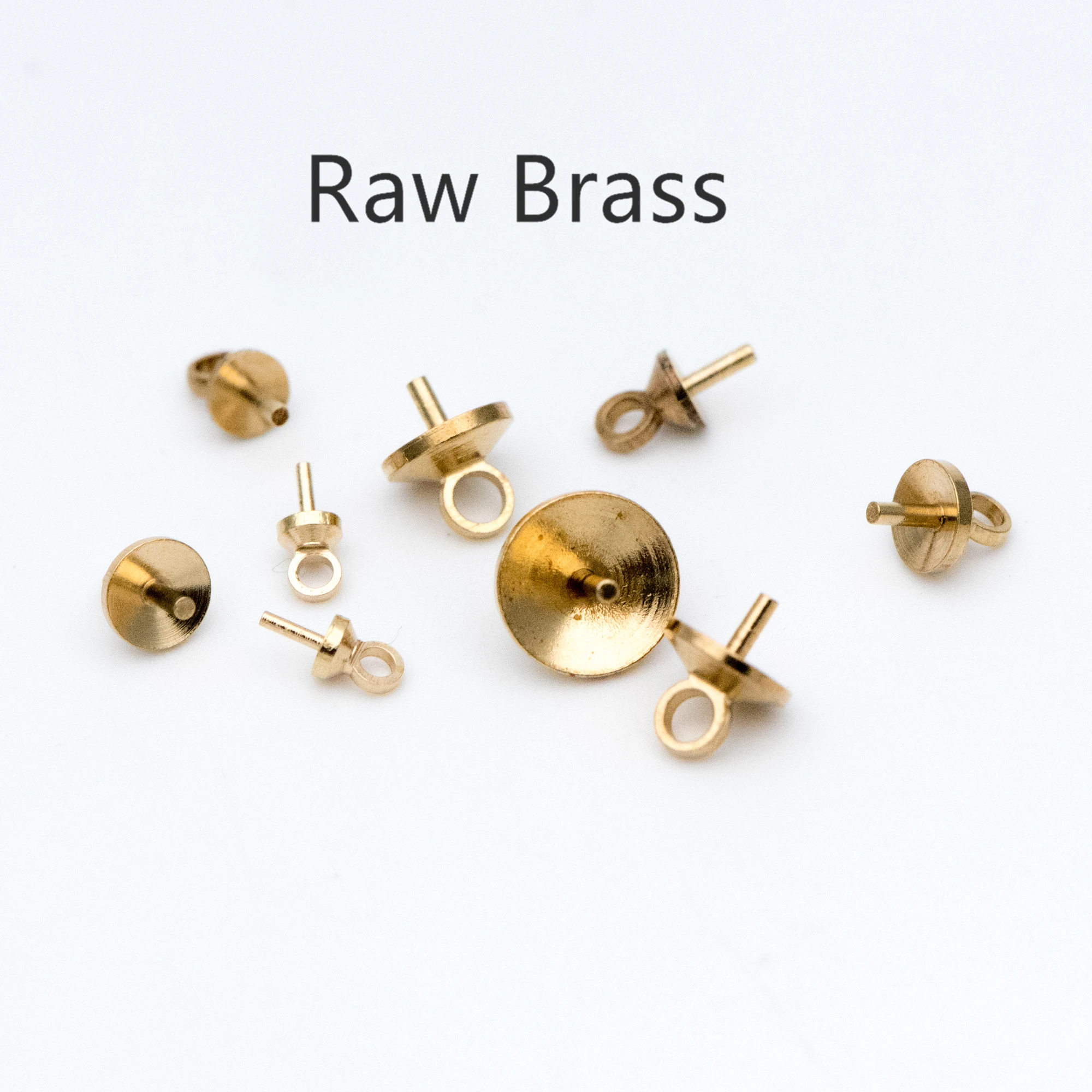 

20pcs Raw Brass Peg Bail For Half Drilled Pearls Or Stones, 3/ 4/ 5/ 6/ 8mm Cup Multi Size, DIY Jewelry Making (RB-173)