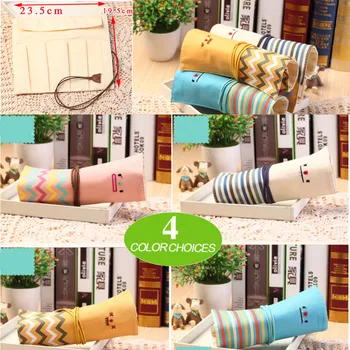 

Pencil Pen Case Cute Canvas Pencil Bag Cartoon Roll Up Pencil Bag Brush Wrap Pouch Holder 8.7