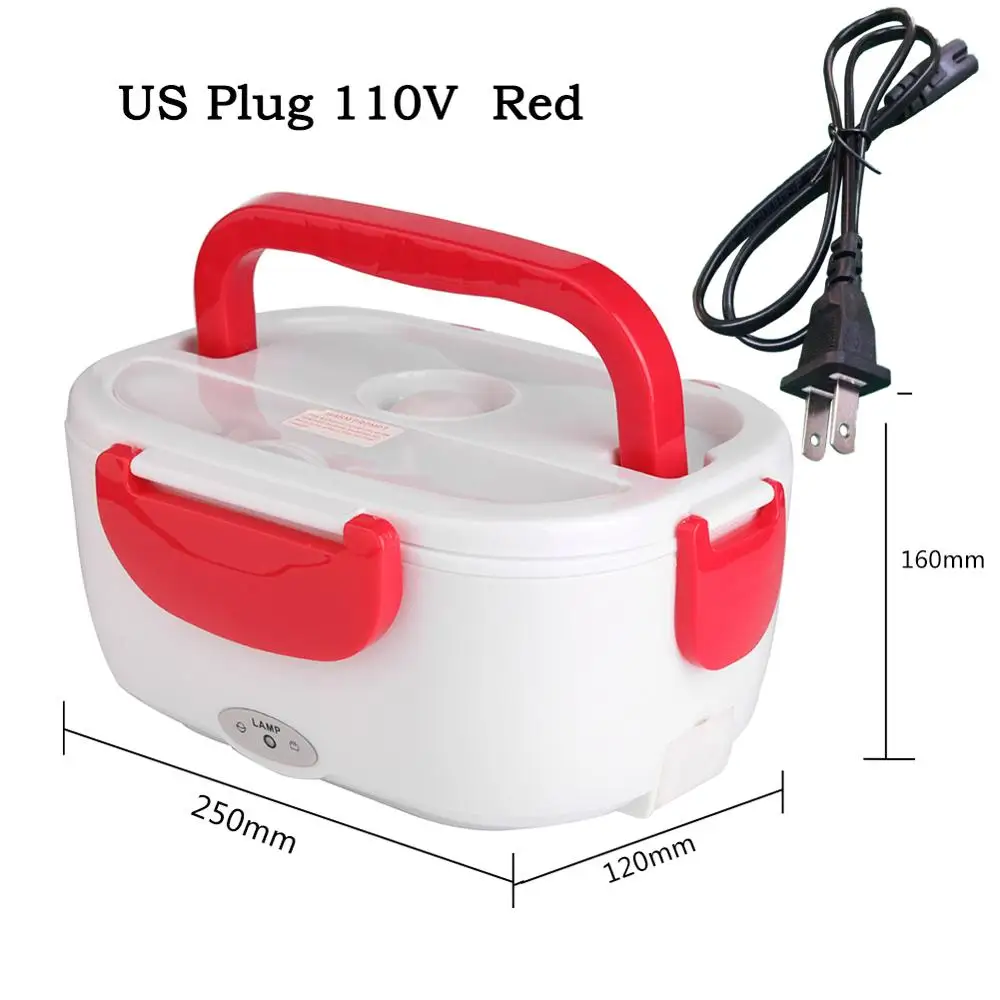 US 110V Red VKTECH 12 В/110 В портативный Электрический нагревательный Ланч-бокс для дома, Автомобильный Подогреватель пищи, подогреватель риса, сохраняющий тепло, подогреватель пищи, контейнер для офиса - Цвет: US 110V Red
