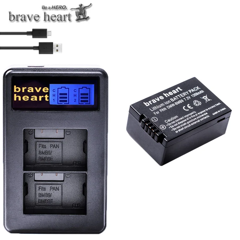 charger and 1battery 2 шт. DMW-BMB9 DMW-BMB9E ДМВ BMB9 Батарея+ ЖК-дисплей двойной Зарядное устройство для цифрового фотоаппарата Panasonic Lumix DMC FZ40K FZ45K FZ47K FZ48K FZ60 FZ70 FZ100 FZ150 - Цвет: charger and 1battery