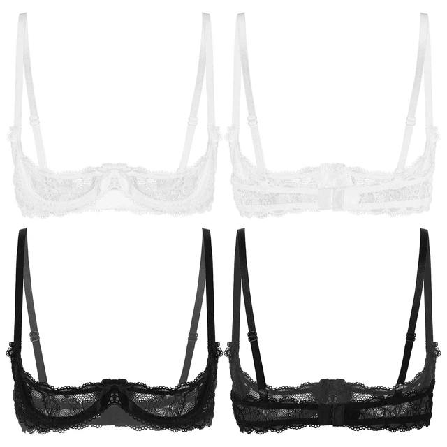 Sexy Womens Lingerie See Through 1/4 Cups Bralette Sheer Lace