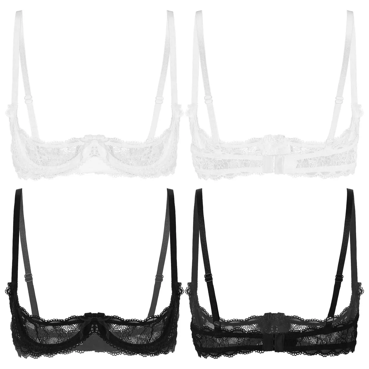 Women See-Through Lace Hollow Out Bra Lingerie Exotic Open Cups
