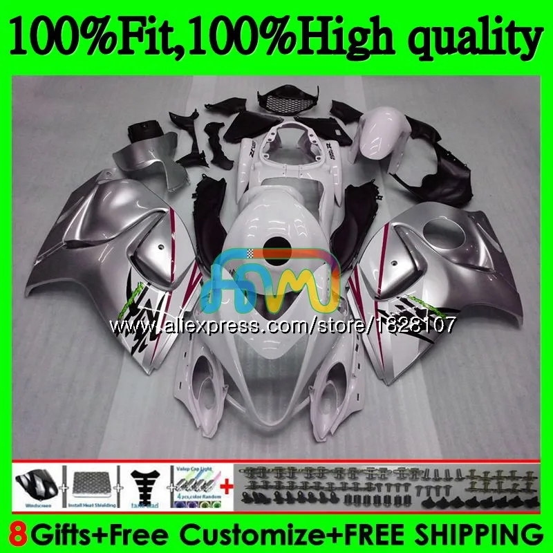 Инъекции для SUZUKI Hayabusa GSXR-1300 серебристо-белый GSXR 1300 56BS. 124 GSXR1300 08 09 10 11 12 2008 2009 2010 2011 2012 обтекатель