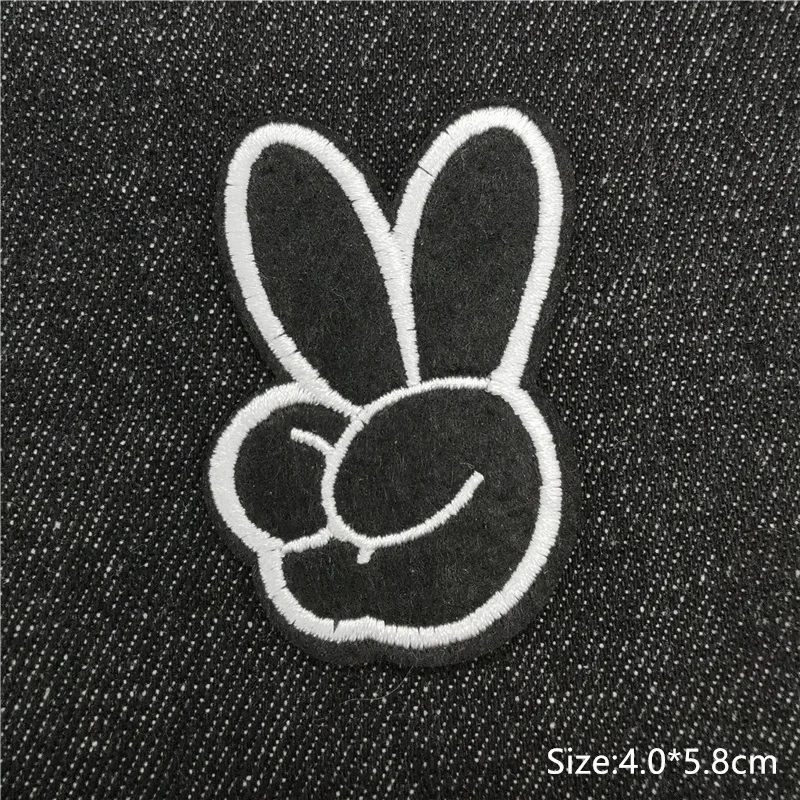 Schwarz und Weiß Pentagramm Stickerei Patches für Jeans Eisen auf Transfer Streifen Appliques Kleidung Aufkleber Kleidung Zipper Abzeichen – Detail 17