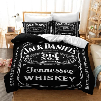 

Black Jack Daniels Whiskey Printed Bedding Set 3d Duvet Cover Set with Pillowcases Comforter Cover Set Bedroom Decor King Size