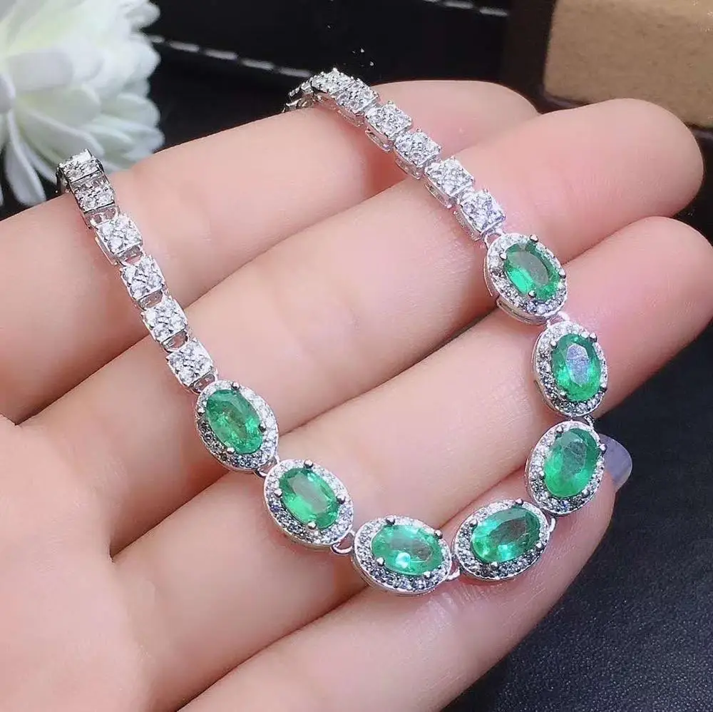 

Natural And Real Emerald bangle Bracelet Solid S925 Sterling Silver For Women Color Emerald Bracelet