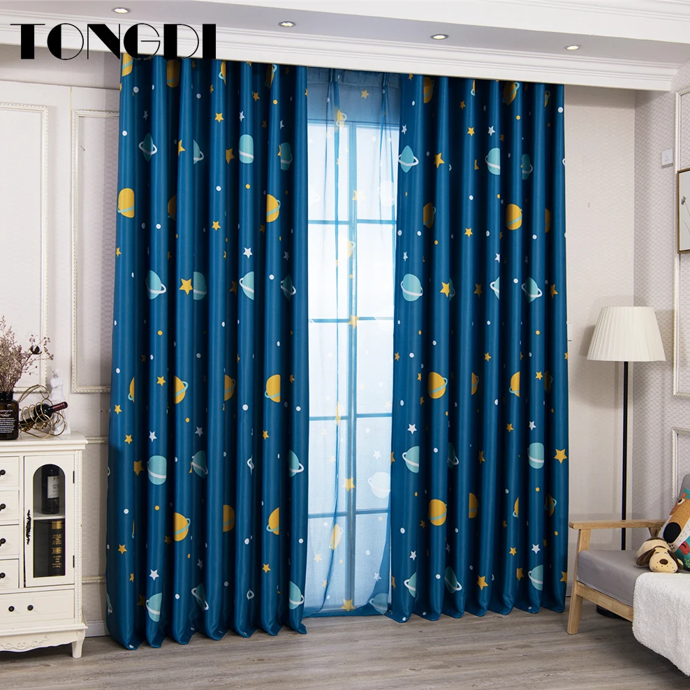 

TONGDI Children Blackout Curtain Starry Sky Universe Printing High-grade Decoration For Christmas Party Bedroom Living Room