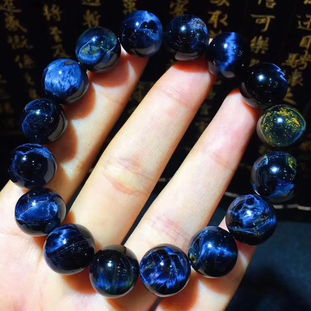 

Certificate Natural Blue Pietersite Chatoyant Gemstone Round Beads Bracelet 13.5mm For Women Men Stretch Crystal Gift AAAAA