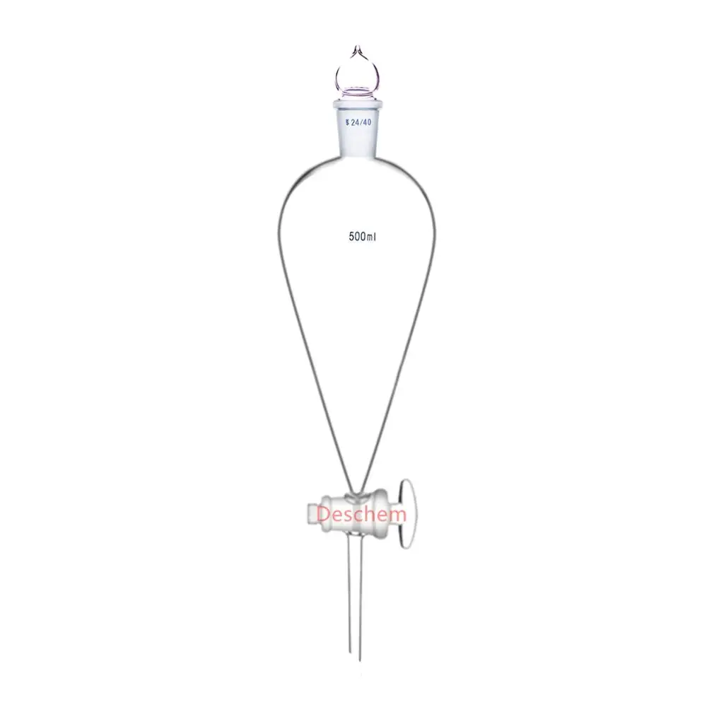 500ml,24/40,glass Pyriform Separatory Funnel,straight Drop Tube,w/glass
