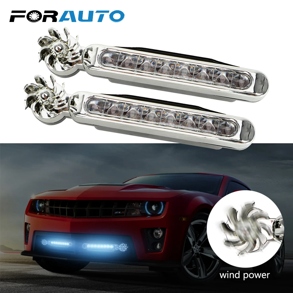 

FORAUTO 1 Pair LED Wind Powered Car Daytime Running Lights with Rotation Fan Car Decorative Lamp No Need External Power Supply