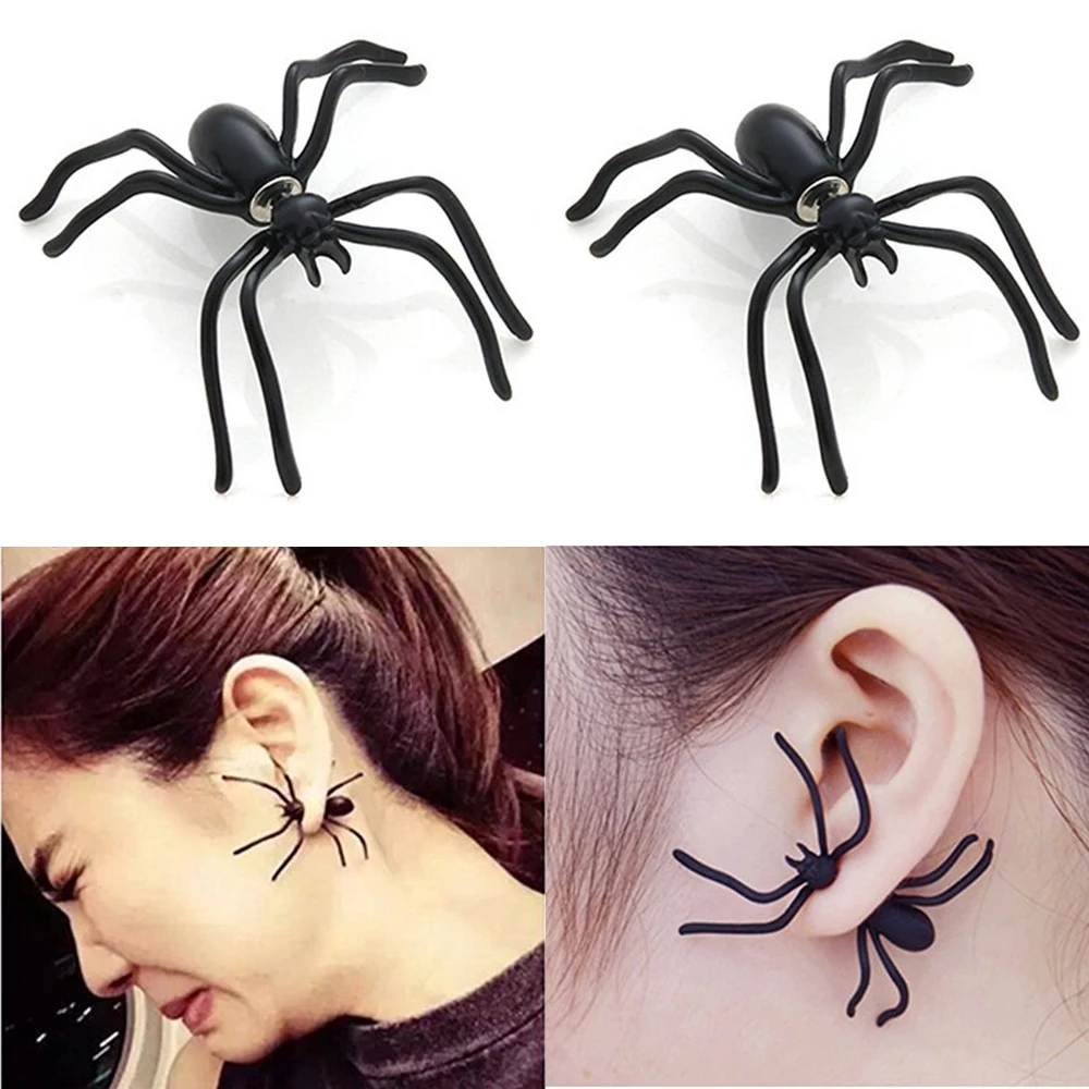 Модные для ушей серьги-гвоздики женские Bijoux Maxi эффектная черная краска паук панковая заклёпка серьги для женщин ювелирные изделия на Хэллоуин