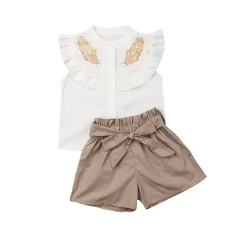 

2020 Toddler Kid Baby Girl Clothing Summer Ruffle Set Button Tops Shirt Short Pants Outfit Set Clothes