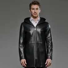 Размера плюс мужская куртка из натуральной кожи с капюшоном пальто из овчины длинная ветрозащитная куртка Cuero Hombre 181719 KJ2291