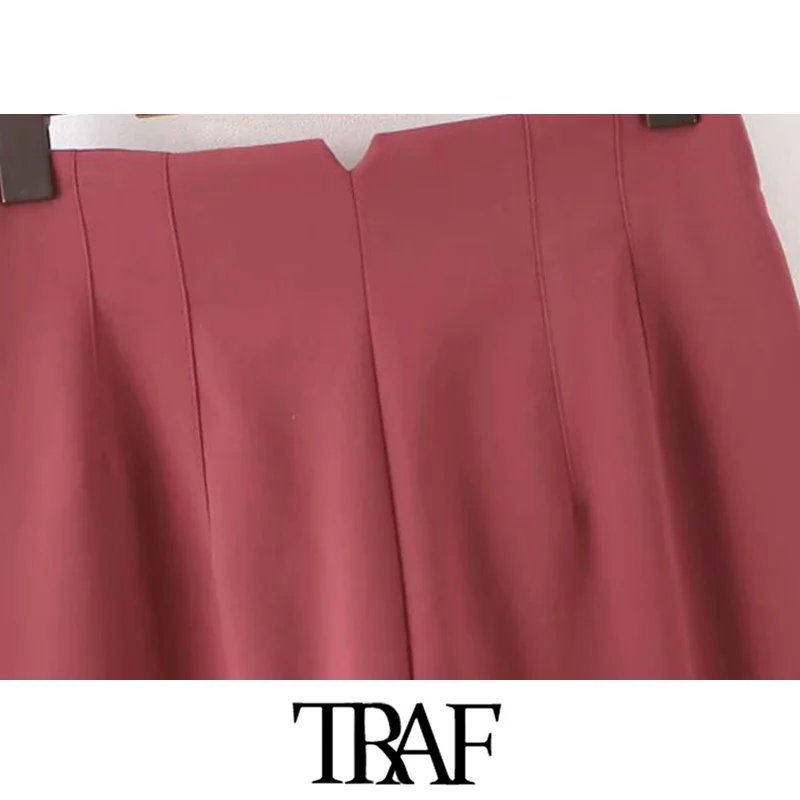 TRAF Женские винтажные стильные офисные штаны с высокой талией, модные женские ботильоны на молнии с боковыми карманами