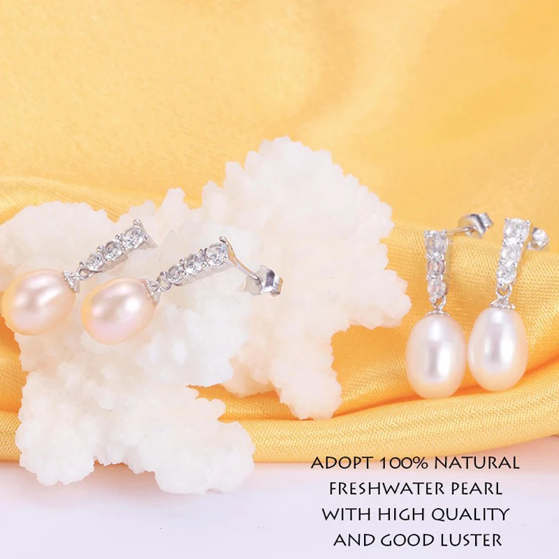 Dainashi Bridal Women Geometric Natural Freshwater Pearl Jewelry Set with 925 Sterling Silver