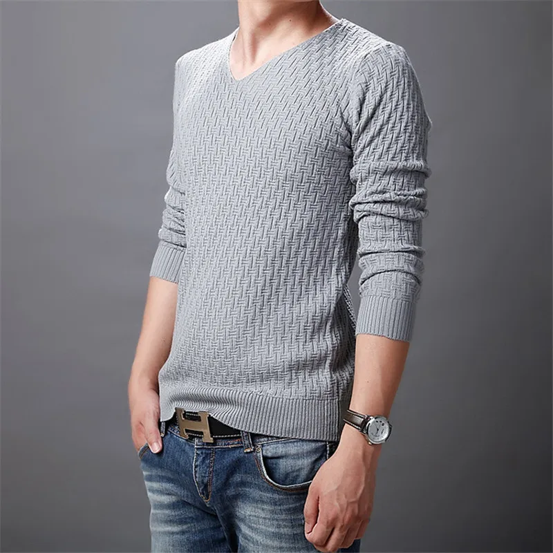 Осенне-зимний свитер Для мужчин Однотонная Повседневная обувь; детский пуловер с треугольным вырезом, Для мужчин хлопок Для мужчин s свитера Homme J753 - Цвет: Gray