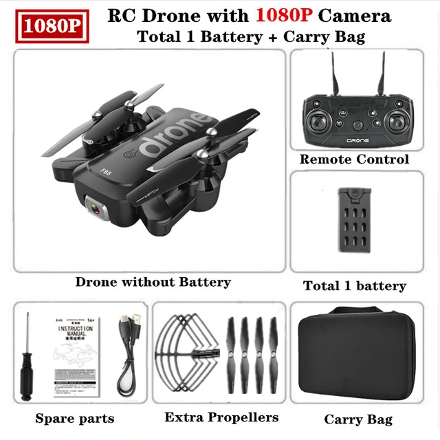 Складной Дрон F88 RC Квадрокоптер складной портативный WiFi Дроны с 4K HD широкоугольная видеокамера режим удержания высоты Дрон - Цвет: 1080P Carry Box 1B