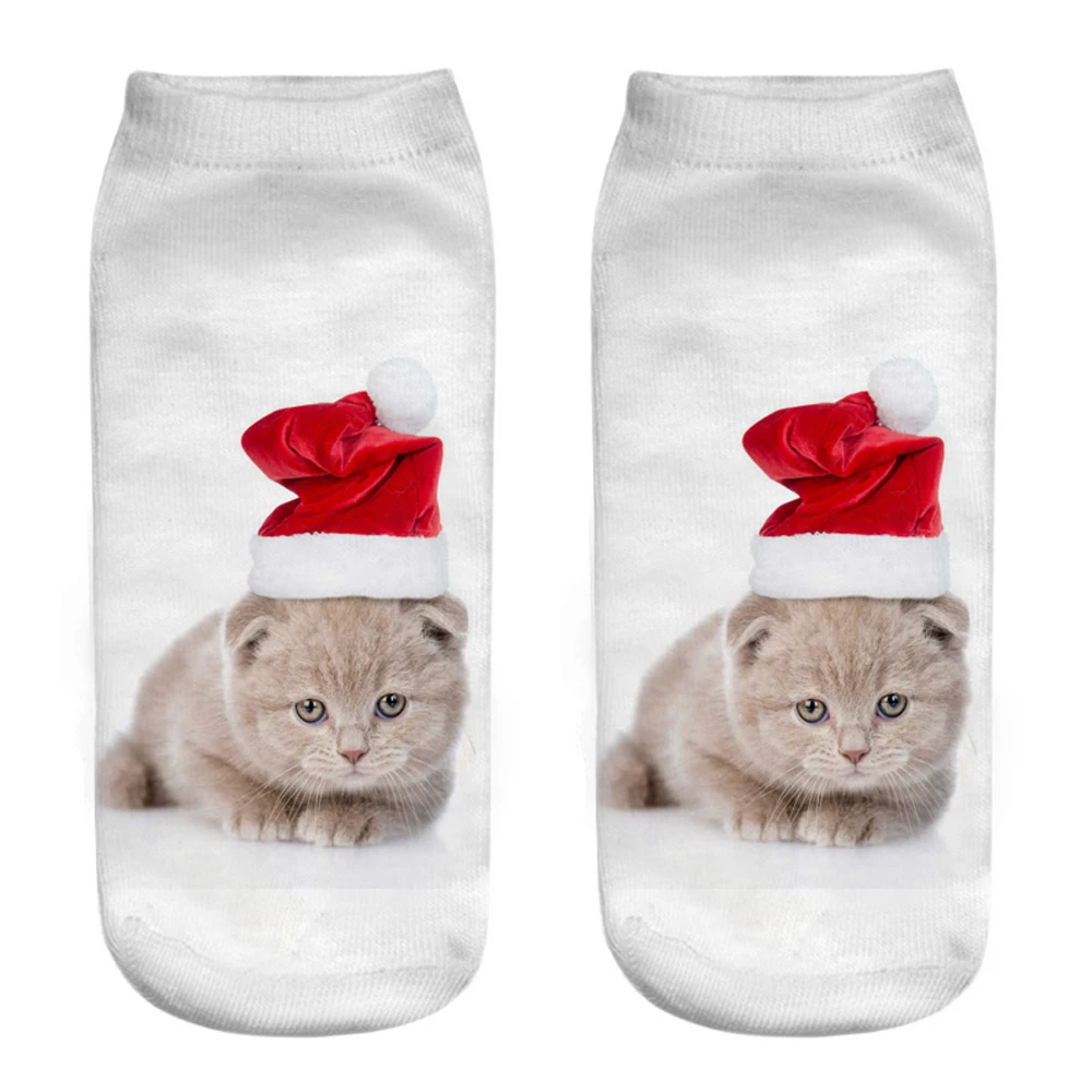1 Paar süße Mädchen lustige Cartoon Tier Katze 3d gedruckt Weihnachten Geschenk Socken Kätzchen Knöchel Socken Neuheit Weihnachten Geschenke Drops hip – Detail 12