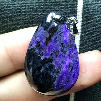 

Top Natural Royal Purple Sugilite Pendant Jewelry For Woman Man Crystal 31x21x7mm Beads Silver Water Drop Anticancer Stone AAAA