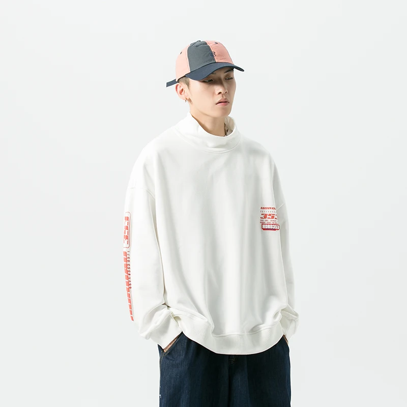 

Autumn Mens Turtleneck Sweatshirts and Letter Printed Pullovers for Men Simple Design Clothing Oversized Harajuku Top Streetwear