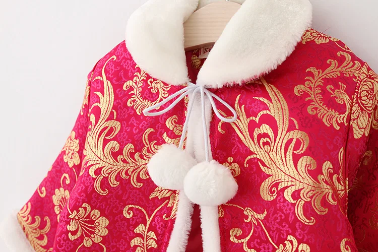 Стиль детский зимний китайский костюм для девочек Cheongsam шаль комплект из двух предметов детская фигура павлина Cheongsam китайский костюм