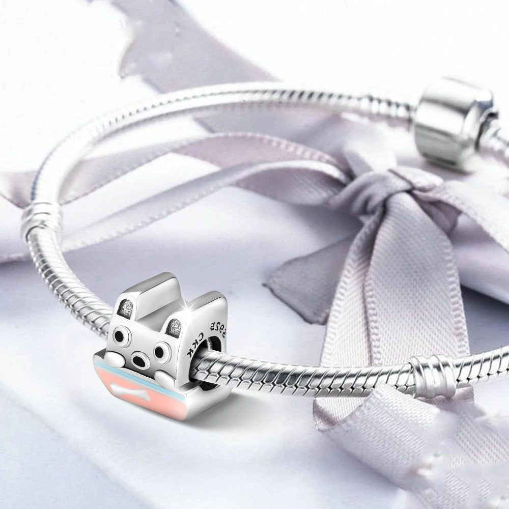 CKK 925 пробы-серебряная миска для собак, Розовая эмаль DIY подходит для изготовления браслетов-шармов