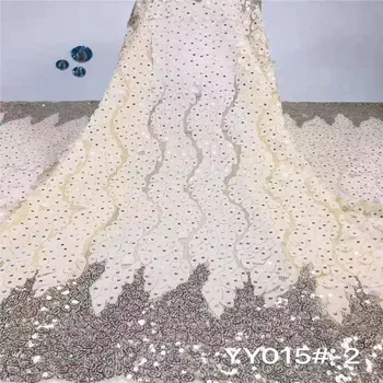 

African Sequins Lace Fabric High Quality 3d Sequins Fabric Embroidery Tulle Lace Fabric For African Lace Party White