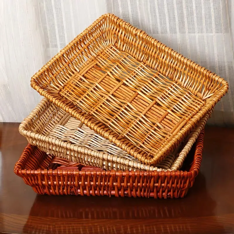 Wicker System Willow Weaving Rattan Rectangular Weaving Fruit Bread Vegetables Display Breadbasket Weaving Storage Basket