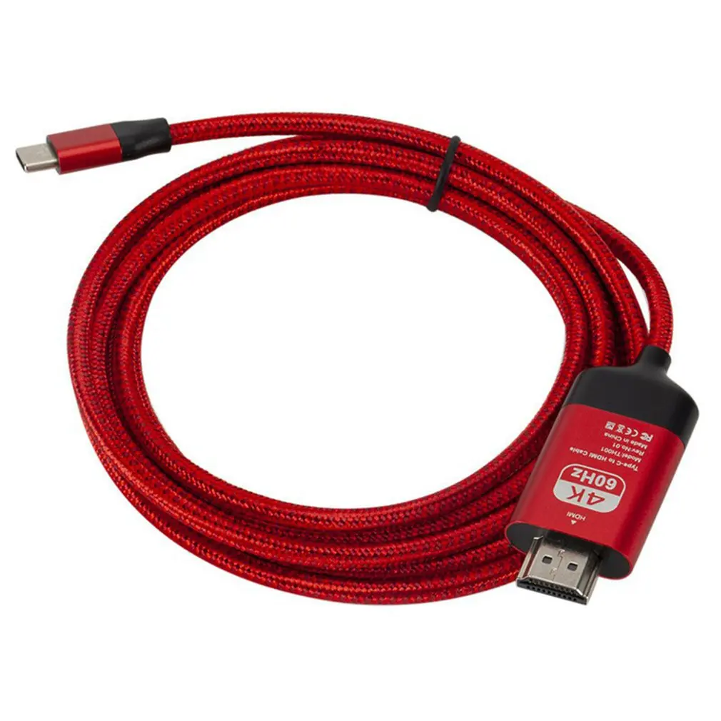 Кабель Type C к Hdmi 4K60Hz алюминиевый корпус Плетеный 2 метра Usbc высокой четкости ТВ