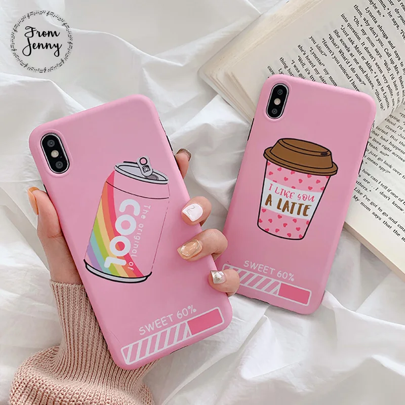 

From Jenny Pink drink for iPhone x xr xs max 6 6s 7 8 Plus simple letter mobile phone TPU protection soft shell