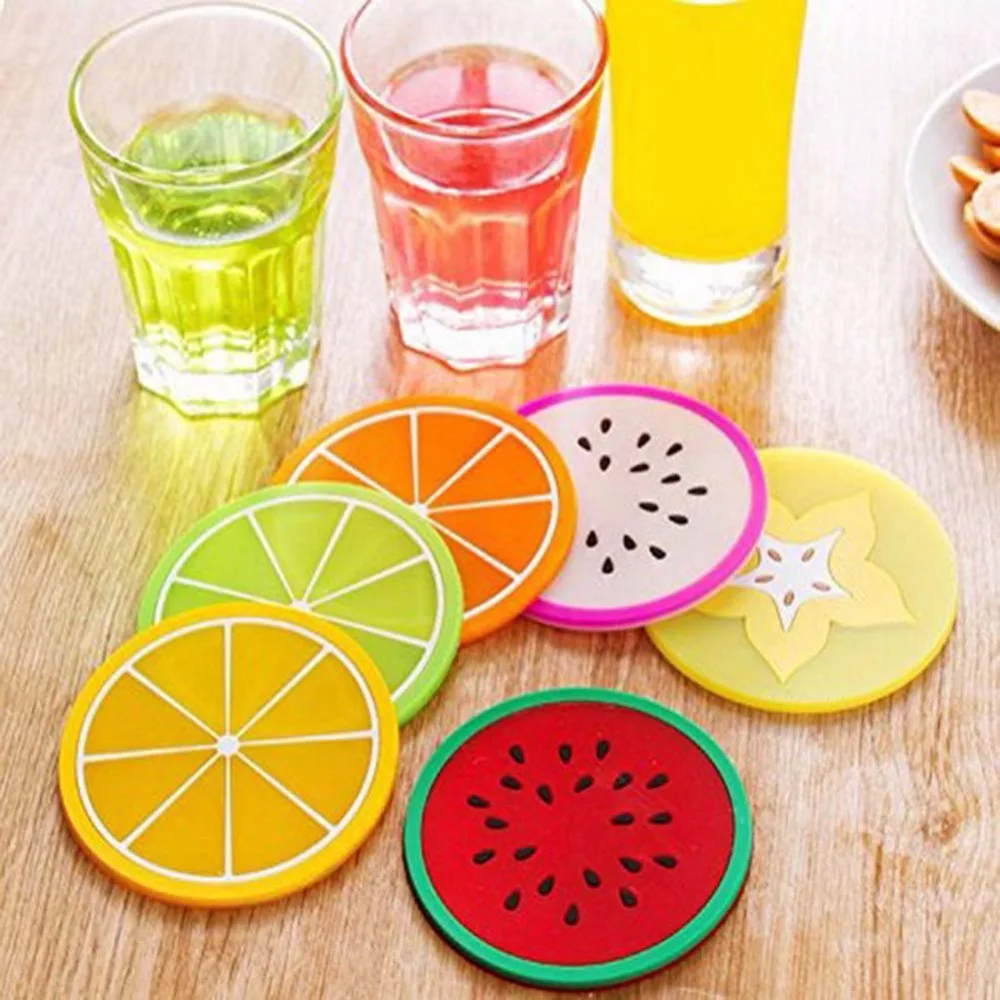 6 Pcs Silicone Dining Placemat Colorful Fruit Mug Mats Pads Coffee Tea Cup Glasses Holder for