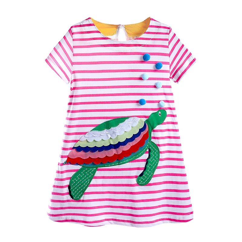 Baby Cotton Summer Dresses Short Sleeve Dress Kids Girls Stripe Cartoon Children's Clothes