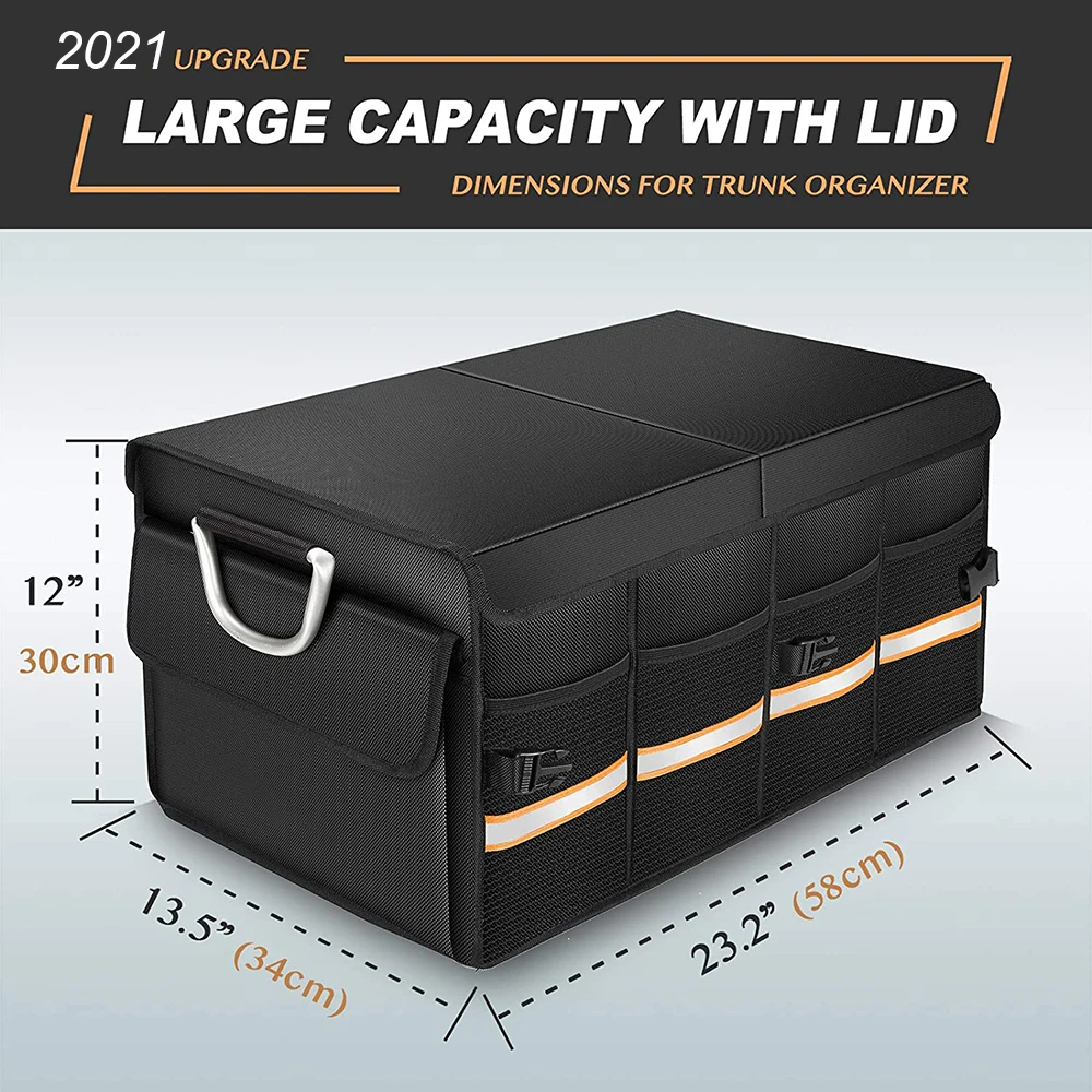 66L Car Trunk Organizer Foldable Cover Heavy Duty Reflective Strip Durable  Sturdy thickened plate Collapsible Trunk Storage Box AliExpress