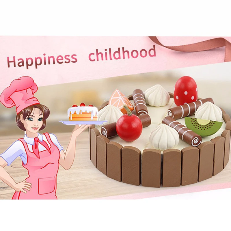 Деревянные детские кухонные игрушки, детские кухонные игрушки, ролевые игры, режущий торт, детские игрушки, деревянные фрукты, подарок для приготовления пищи