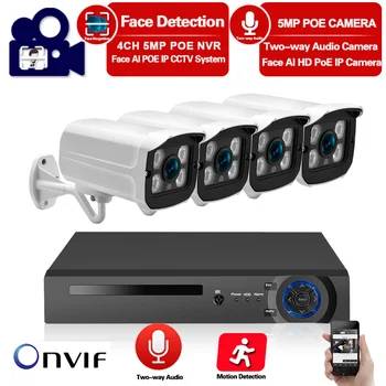 

4CH 5MP 1080P POE NVR CCTV System 5MP Audio Microphone IP Camera IR Outdoor Waterproof P2P Video Security Surveillance Set