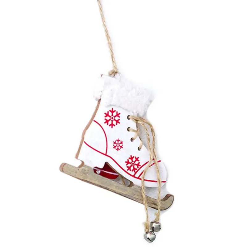 Рождественская деревянная ледяная обувь для скейтборда подвесной орнамент кулон с колокольчиком вечерние украшения RXJB - Цвет: Белый
