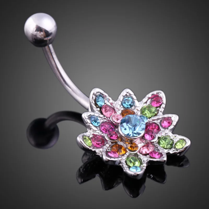 Женская пупка кольцо Штанга Кристалл Подвеска ввиде цветка лотоса леди пупка пирсинг ювелирные изделия XIN-Shipping