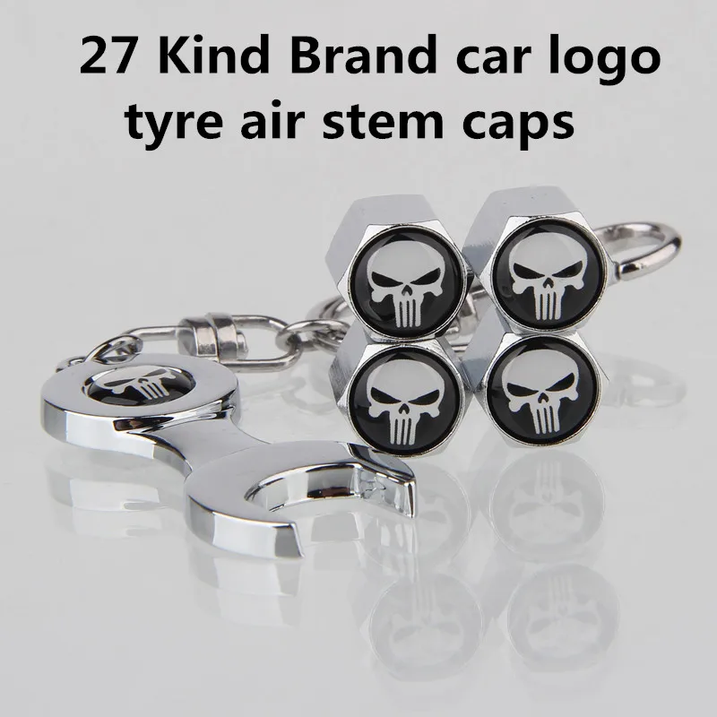 

5Pcs/lot Metal Keyring+Wheel Tire Valve Caps Stem Case for Smart Mopar Alfa Romeo Lada Twingo Punisher SAAB SUBARU SEAT Car