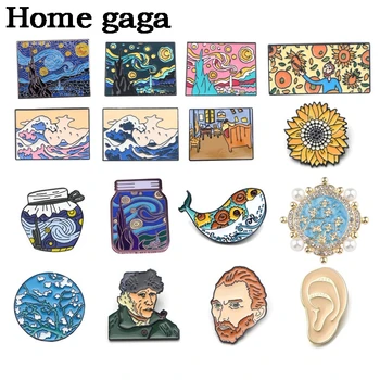 

Homegaga Van Gogh's Starry Night Sunflower Metal Badge Personality Girl Boy Bag Badges T-shirt Sweater Collar Pin Jewelry D2906