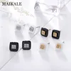 MAIKALE Classic Square Stud Earrings Ceramic AAA Cubic Zirconia Gold Silver Color Simple Korean Earrings For Women Send Friends ► Photo 2/6