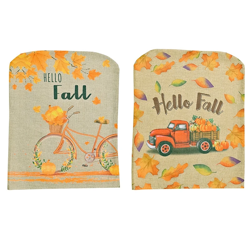 Thanksgiving Chair Covers Set of 2 with Pumpkin Maple Leaf Bike Car Printed Fall Harvest Back Decorations | Дом и сад