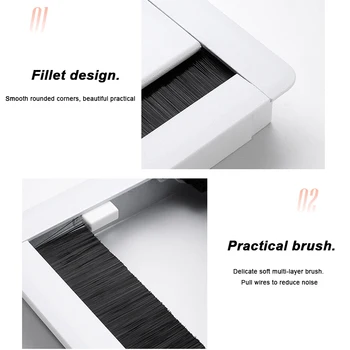 

Insert Desk Grommet Rectangle Aluminium Alloy Hole Cover Office With Brush PC Computer Table Line Box Port Cable Tidy Outlet