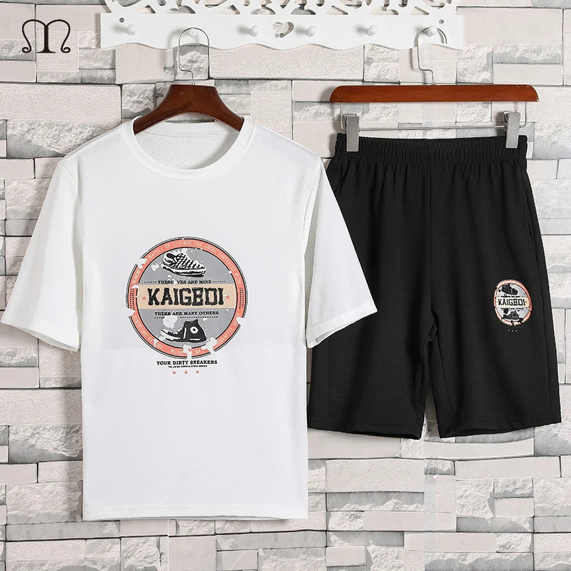 

2 Pieces Mens Sets Hip Hop Short Sleeve Tshirt Shorts Casual Tracksuit Set Men Sweat Suit Summer Brand Patchwork Sportswear Male