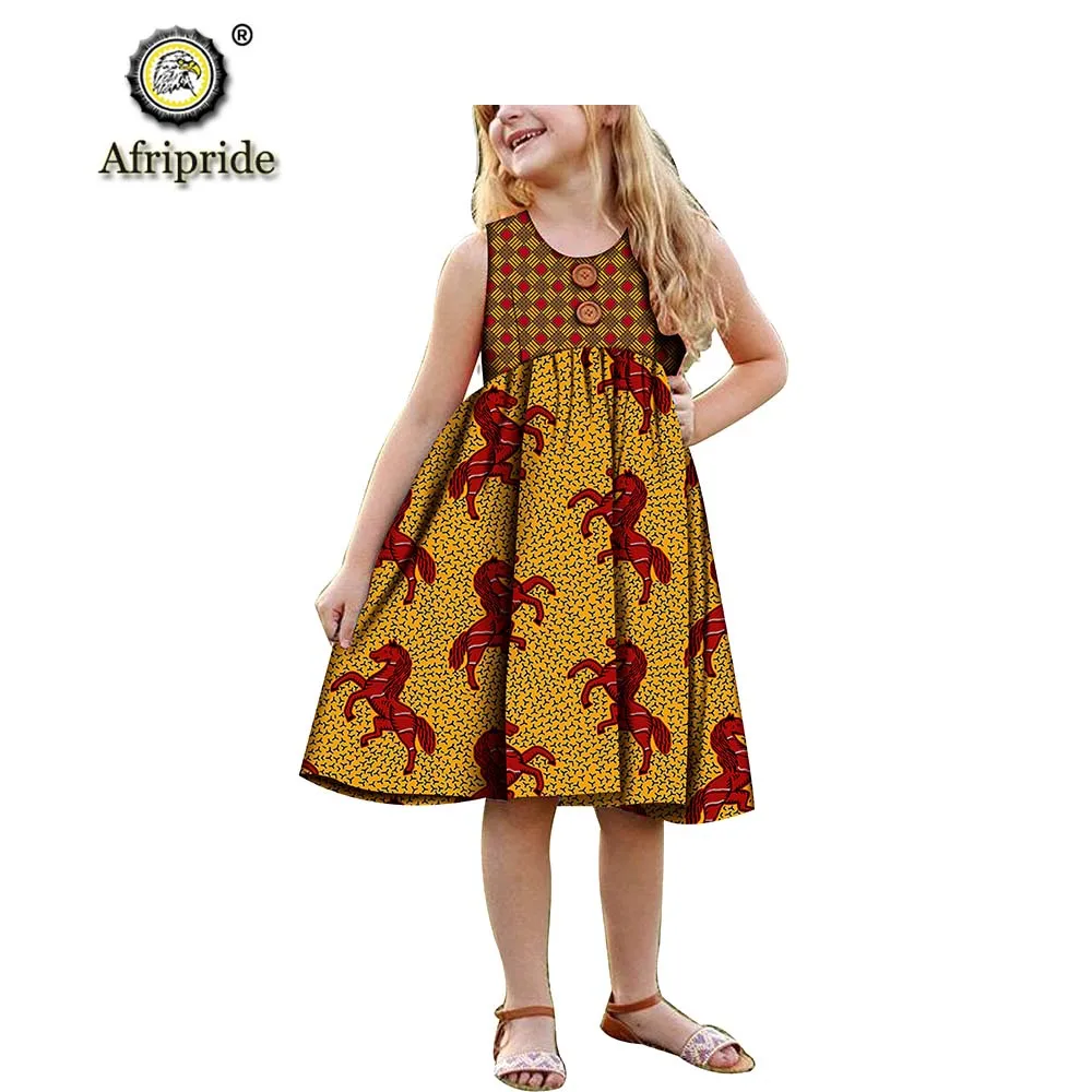 African Clothing for Children Kids African Dresses for Girl Ankara Wax Print Princess Mini Cute Dress Lovely AFRIPRIDE S1940019