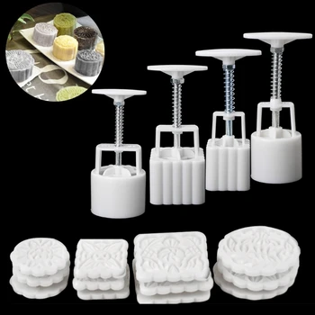 

4 Sets Square Round Flower Moon Cake Mold Mould Pastry Mooncake Hand DIY Tool