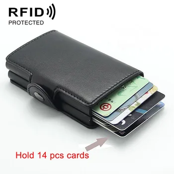 

Anti Rfid ID Card Holder Double Aluminum Box Men Purses Credit Card Holder Unisex Men Wallet Male Purse PU Leather Cardholder