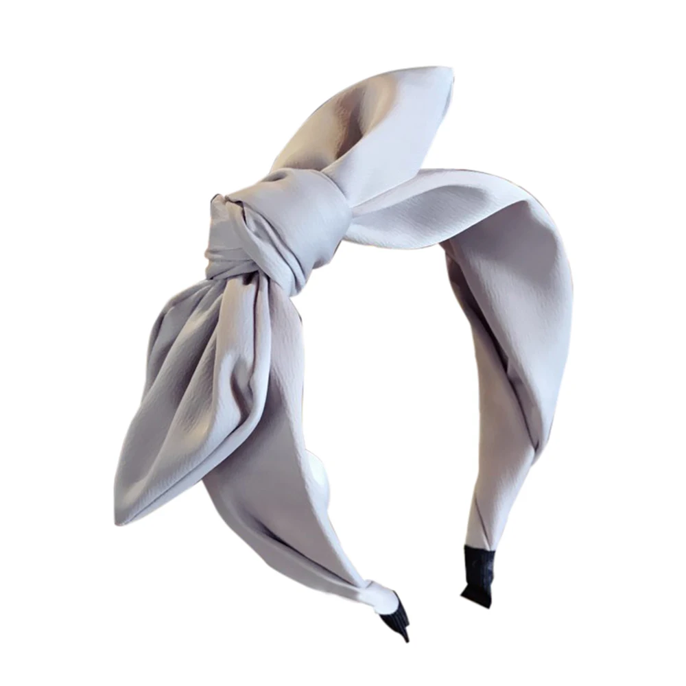 Gray New South Korea's Style Hairband solid color fabric large bow wide-brimmed headband for girl hairbands headwear - Цвет: Gray