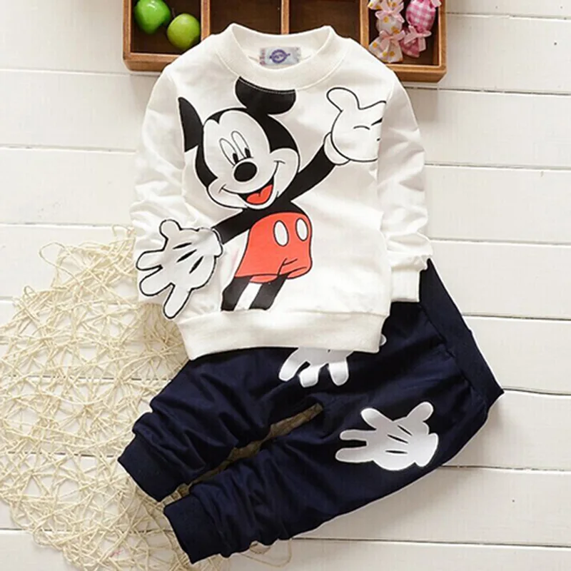 Детский осенний комплект одежды с Микки Маусом, топ с длинными рукавами, спортивные штаны для маленьких мальчиков, спортивный костюм